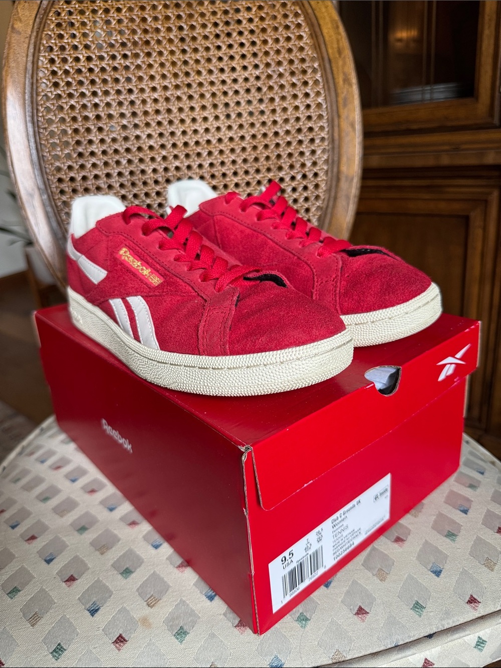 Reebok Red Suede Tennis Club & Grounds with White